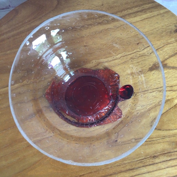 Vintage Elegant Red Leaf Glass Decor Accent Bowl - Picture 7 of 10